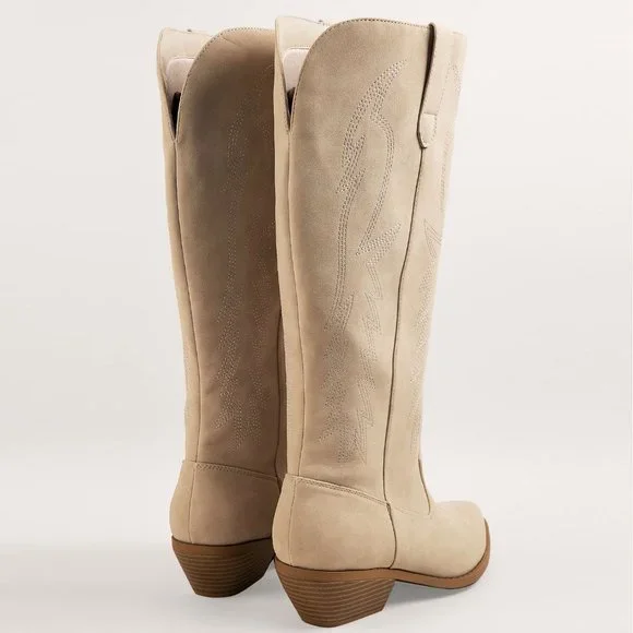 NEW🔥 Sand Embroidered Knee-High Cowboy Cowgirl Western Boots Pull On Block Heel - Picture 6 of 6